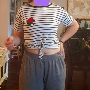 striped tie crop top w/ rose